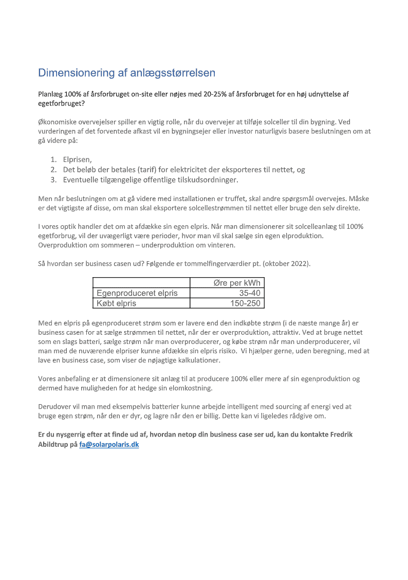 Dimensionering af anlaegsstoerrelsen